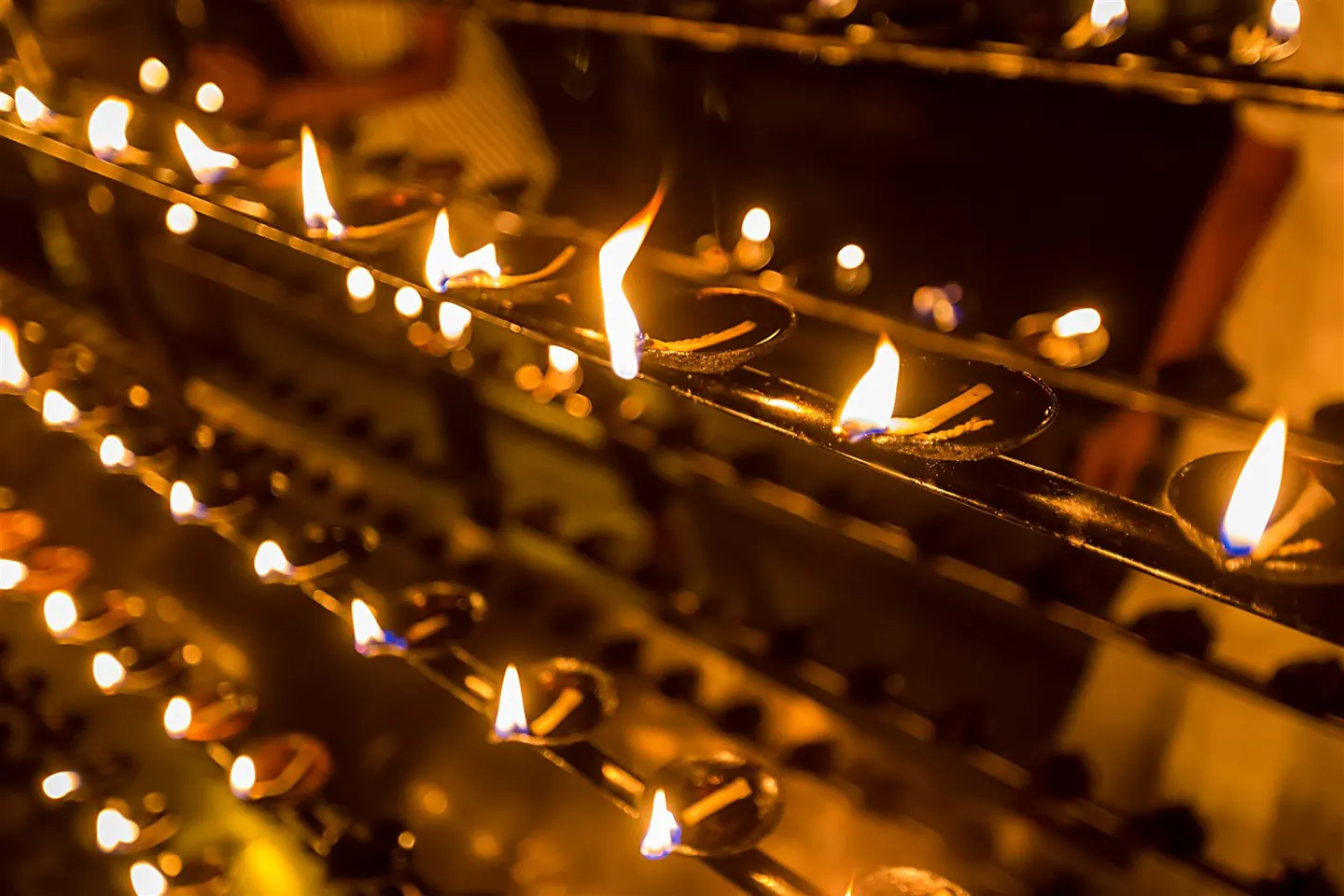 Rows of glowing lamps